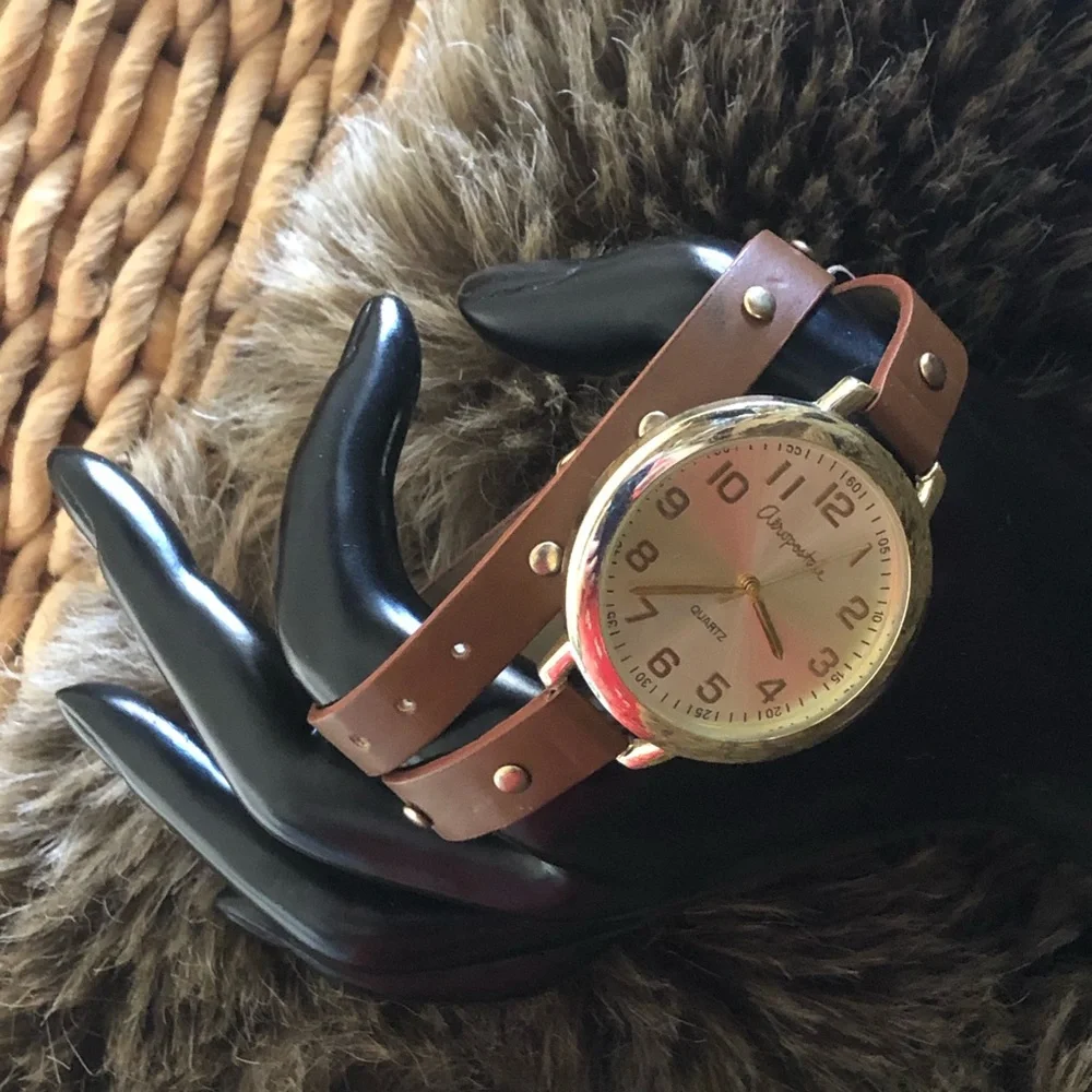Ladies Aeropostale brown faux leather wrap watch